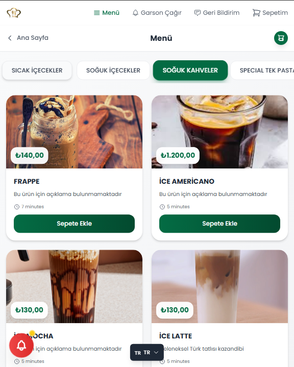 QR Menü Görünümü