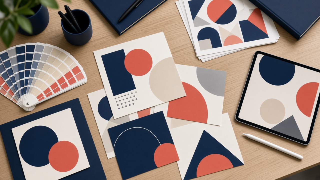 Renk kartları ve marka mockup masası