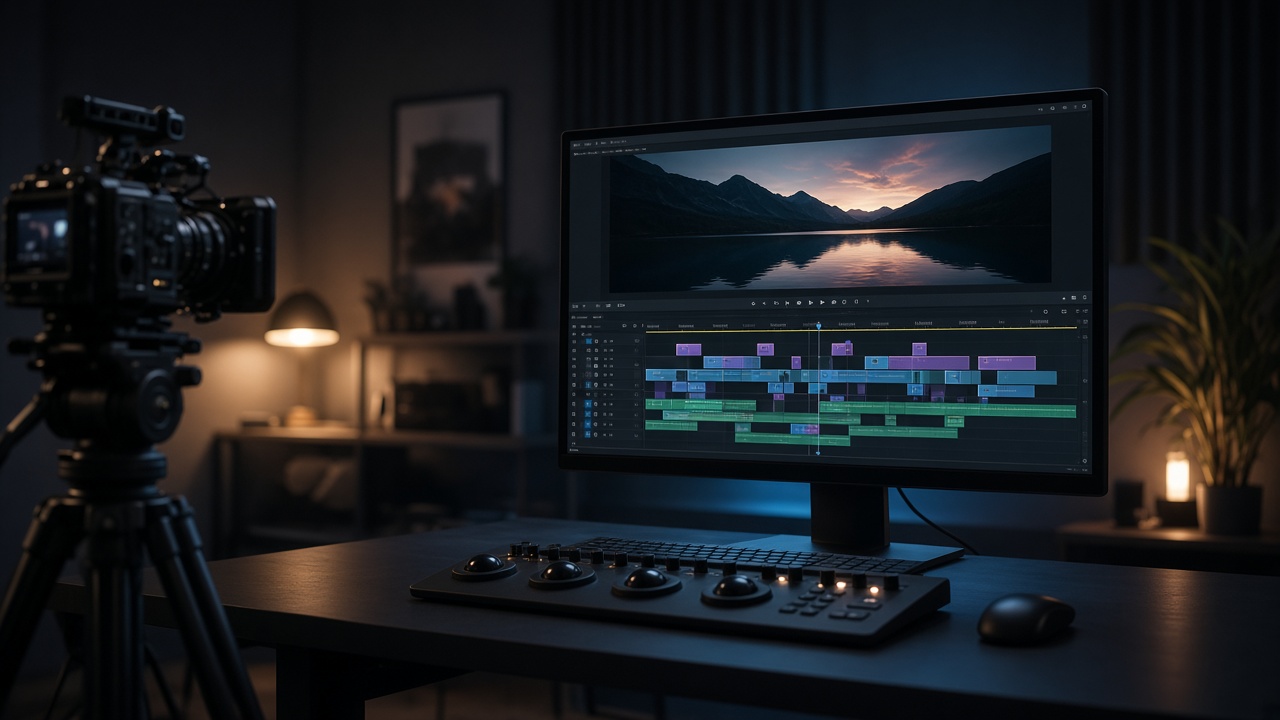 Renk düzeni yapılan video kurgu masası